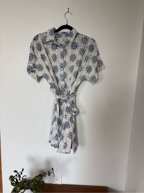 En Creme Cream Mini Dress with Blue Floral Print